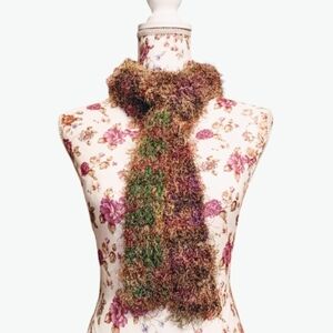 HANDMADE Green & Purple Two Tone Multicolor Faux Fur Hand Crocheted Scarf